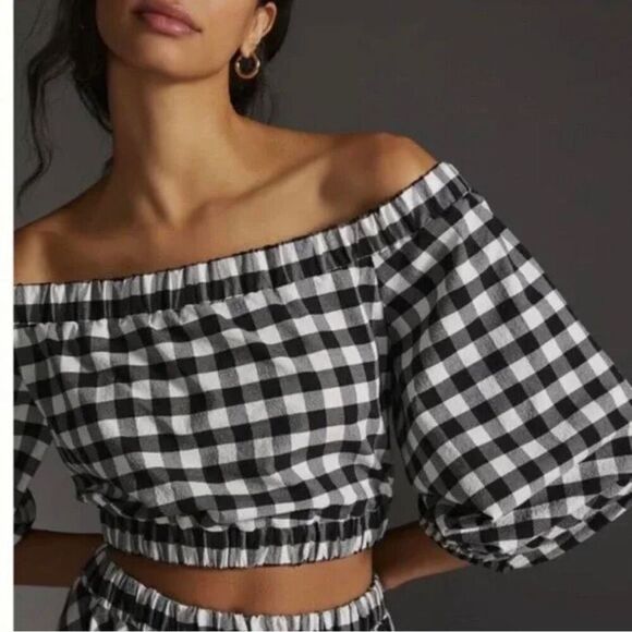 Maeve Tops - Anthropologie Maeve Black White Gingham Crop Top Medium